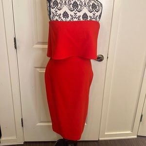 Likely Driggs Red Midi Strapless Popover Dress